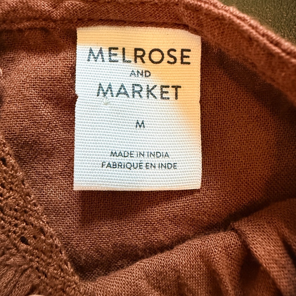 NEW Melrose and Market Babydoll Top Medium Brown NWT Ruffle‎ Sleeve Cotton Gauze - Picture 3 of 7